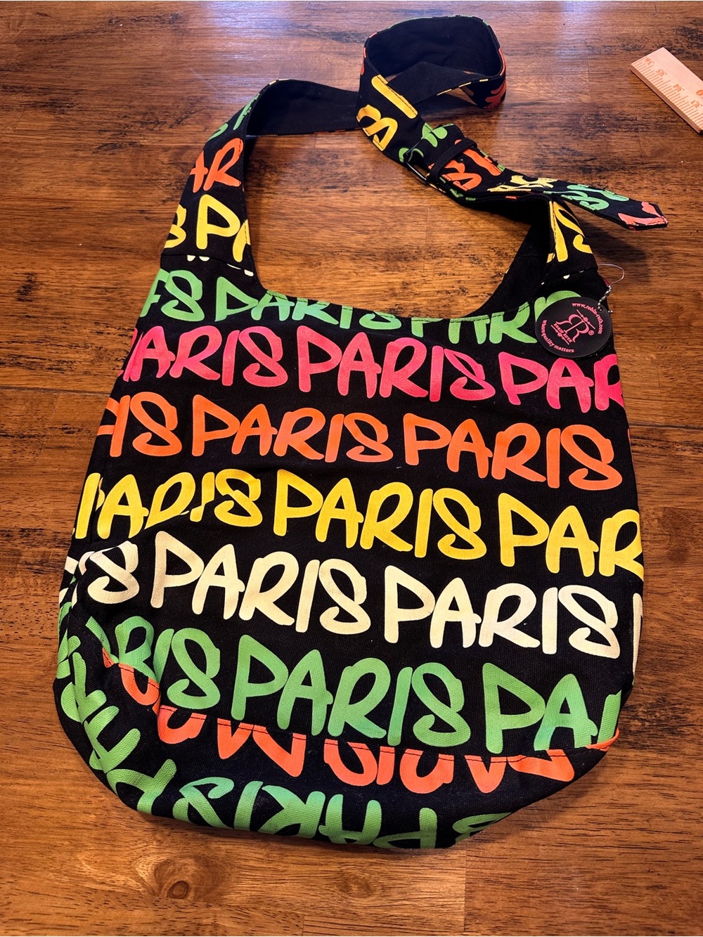 Robin Ruth Multicolor 'PARIS' Canvas Shoulder Bag with Zip Top
